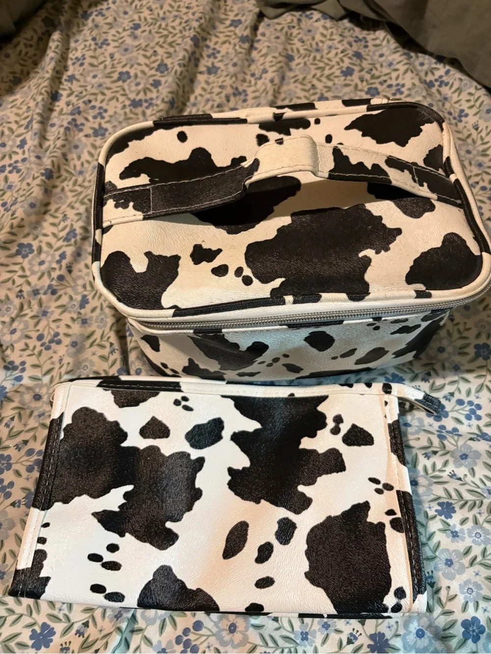 Kids Cow Print Black & White Cosmetic Bag Set